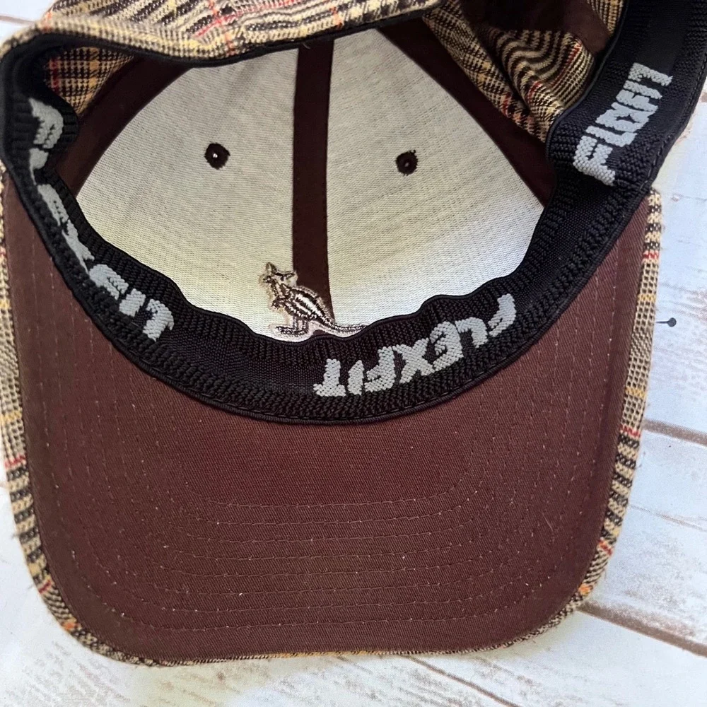 Kangol Baseball Cap Brown Glen Plaid Flexfit Logo Hat S/M
